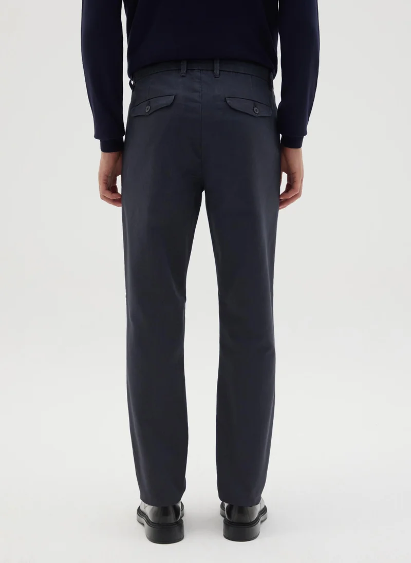 او في اس BLUE SLIM FIT COTTON TROUSERS