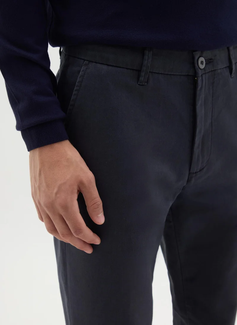 او في اس BLUE SLIM FIT COTTON TROUSERS
