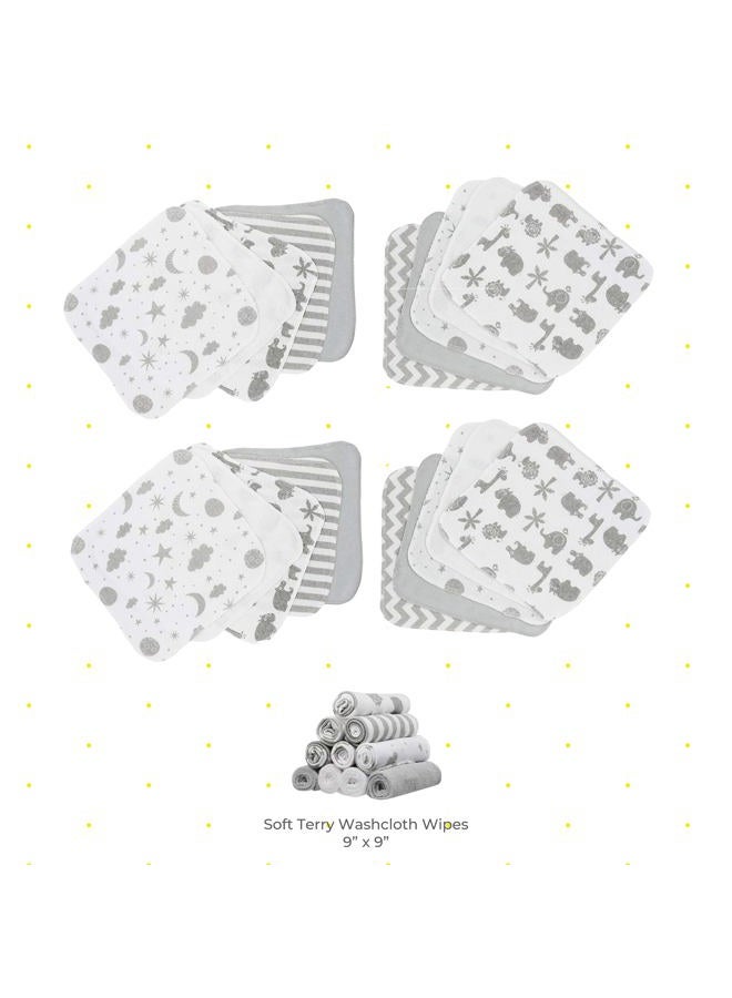 Spasilk Washcloth Wipes Set for Newborn Boys and Girls, Soft Terry Washcloth Set, Pack of 20, Gray Celestial - Image 3
