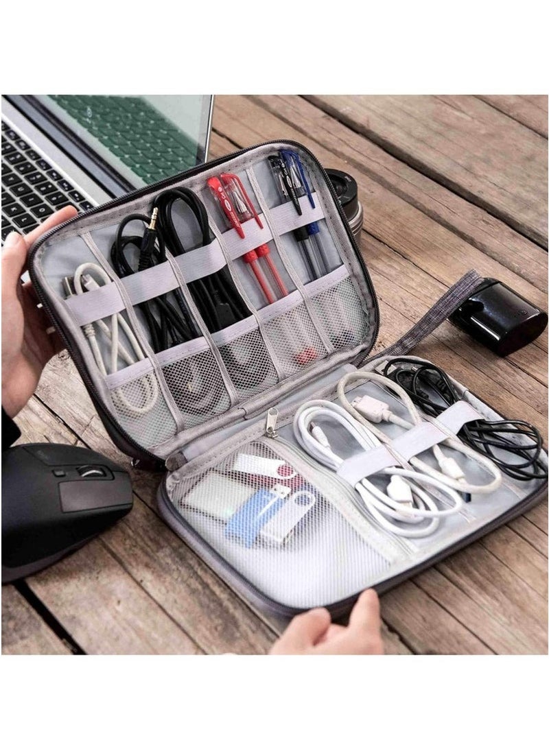 ترافل شنطة تنظيم كابلات السفر والاكسسوارات الإلكترونية، شنطة تنظيم أسلاك محمولة للكابلات والشاحن والموبايل وUSB وبطاقة اس دي وسماعات الأذن وغيرها من الاغراض، لون رمادى - Image 2