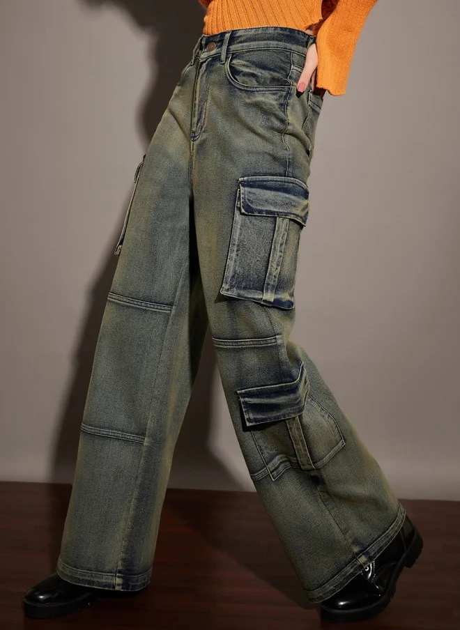 SASSAFRAS Light Fade Green Stretchable Jeans for Women