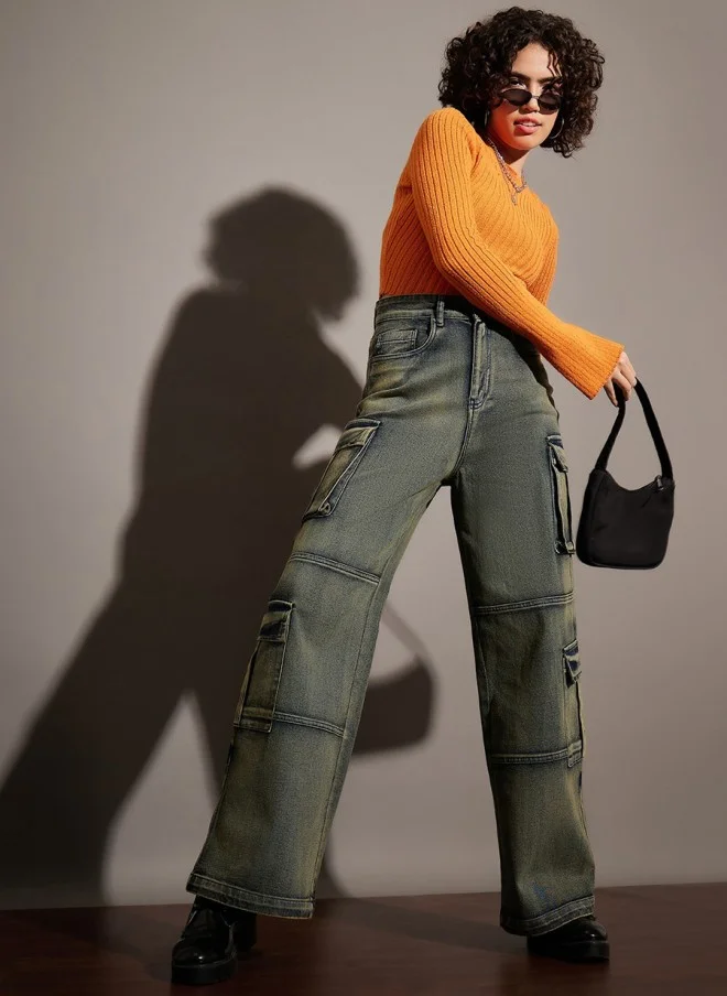 ساسافراس Light Fade Green Stretchable Jeans for Women