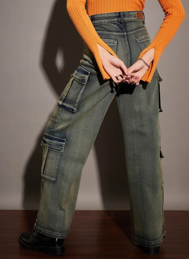 ساسافراس Light Fade Green Stretchable Jeans for Women
