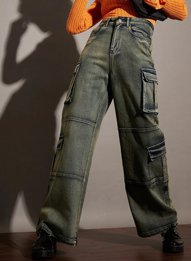 ساسافراس Light Fade Green Stretchable Jeans for Women