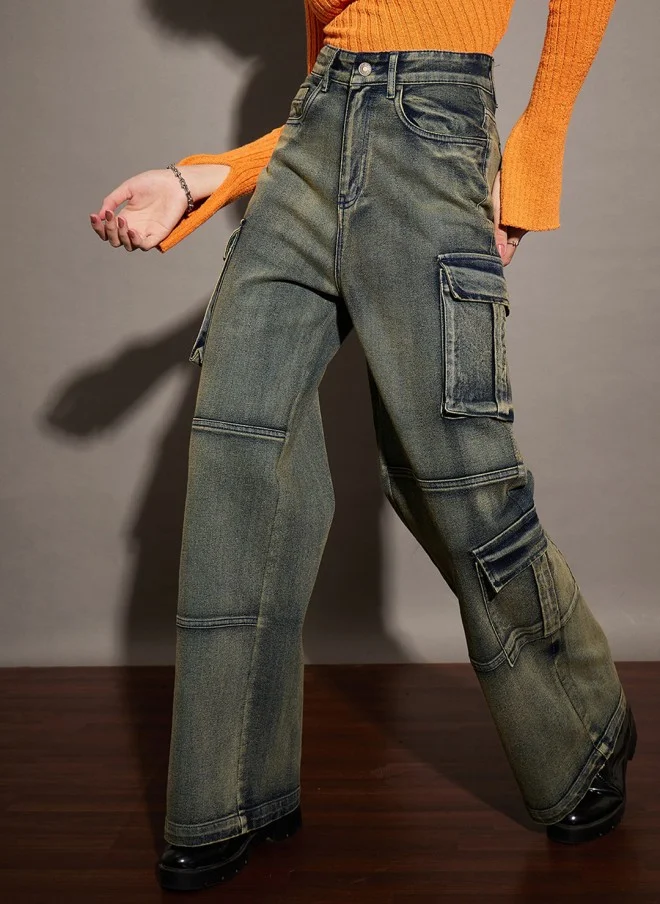 SASSAFRAS Light Fade Green Stretchable Jeans for Women