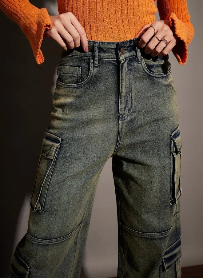ساسافراس Light Fade Green Stretchable Jeans for Women