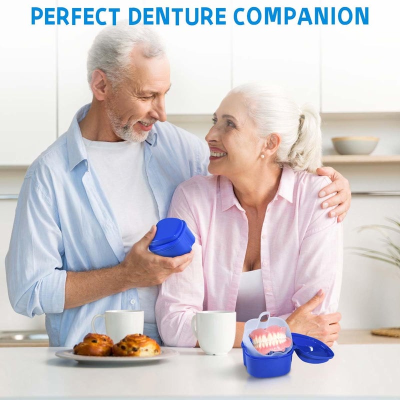 KISEER 2 Pack Colors Denture Bath Case Cup Box Holder Storage Soak Container with Strainer Basket for Travel Cleaning (Light Blue and Blue) - Image 5