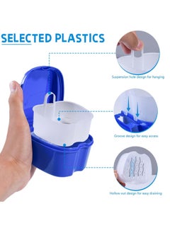 KISEER 2 Pack Colors Denture Bath Case Cup Box Holder Storage Soak Container with Strainer Basket for Travel Cleaning (Light Blue and Blue)  - Image 3