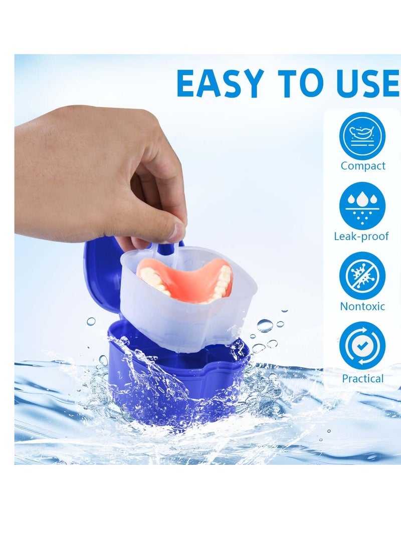KISEER 2 Pack Colors Denture Bath Case Cup Box Holder Storage Soak Container with Strainer Basket for Travel Cleaning (Light Blue and Blue)  - Image 4