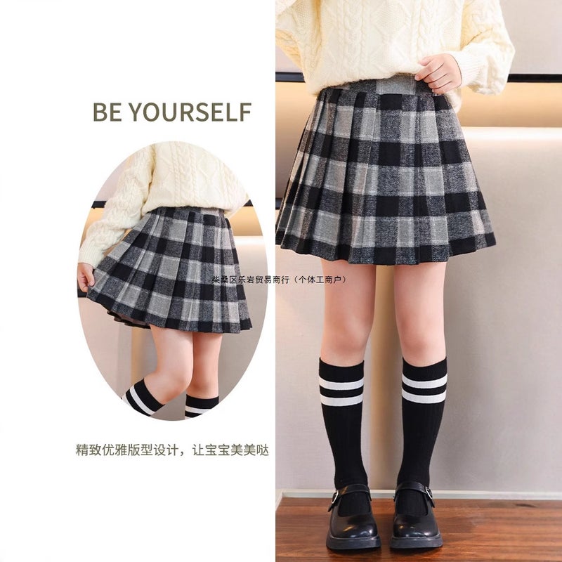 Girls Skirt Fleece-Lined Pleated Skirt Girls Big Kids Western Style Autumn Dress Paid Skirt Children'S College Style A - Image 4