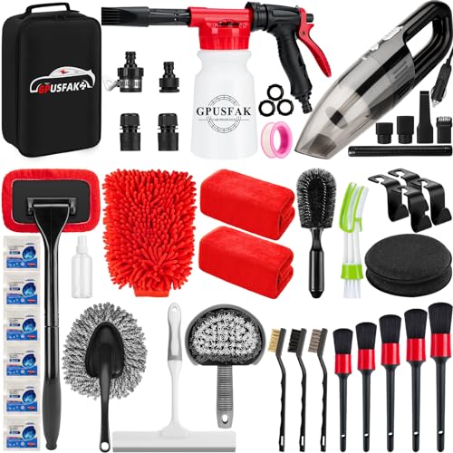 GPUSFAK 42Pcs Car Wash Cleaning Kit with Foam Gun Sprayer Detailing Brushes Car Vacuum Windshield Cleaning Tool Tire Brush Towels Complete Interior Exterior Detailing Set for Car - Image 1