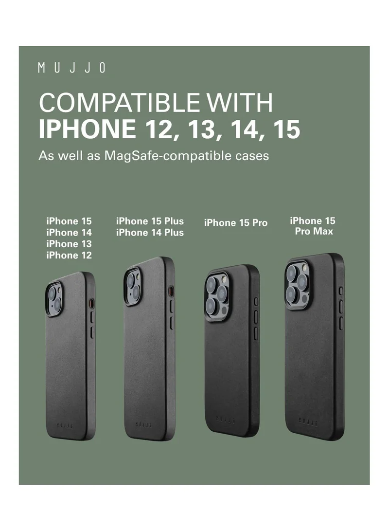موجو حافظة جلدية Mujjo لهاتف iPhone 15 Pro - حافظة جلدية، متوافقة مع MagSafe، جلد أوروبي فاخر، مظهر نحيف وأنيق، حماية معززة لعدسة الهاتف والكاميرا (أزرق فولاذي)