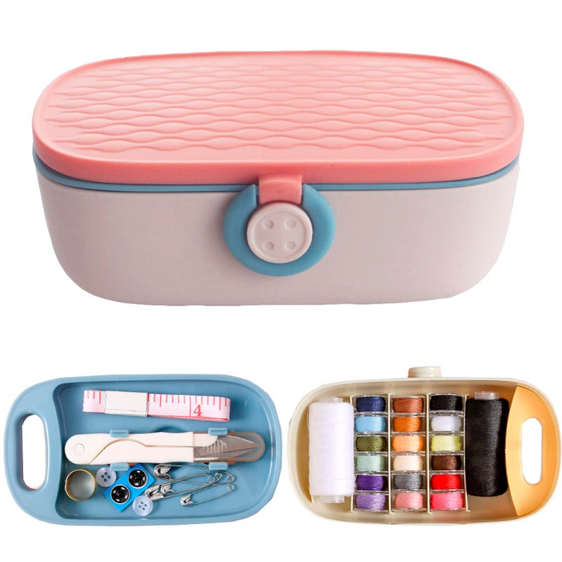 Missraza Sewing Kit, Portable Kit for Adults, Plastic Box Needle and Thread Accesories Supplies Pink 15.5x6cm(6.1x2.36in) - Image 1