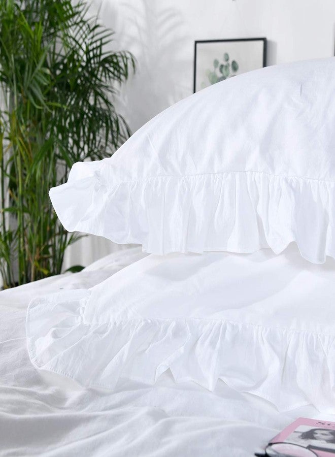 QSH Queen's House White Ruffle Twin Duvet Cover, Washed Cotton Shabby Boho Chic Farmhouse Bedding Comforter Cover 3 Pieces Kids Duvet Quilt Cover Twin Ultra Soft Aesthetic Cute Girls Teen Bedding - Image 3