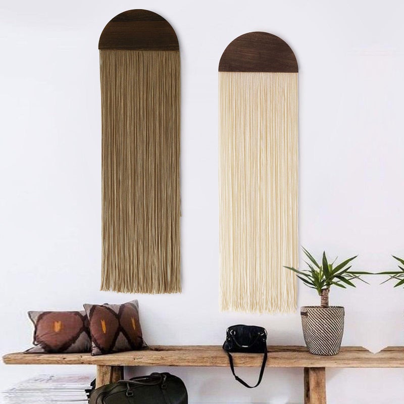 Flber 2 Pcs Macrame Wall Hanging Boho Wall Decor Handmade Macrame Art Tapestry Wedding Macrame Backdrop 13.7" W x 51" L For Living room Bedroom Headboard Decor - Image 4