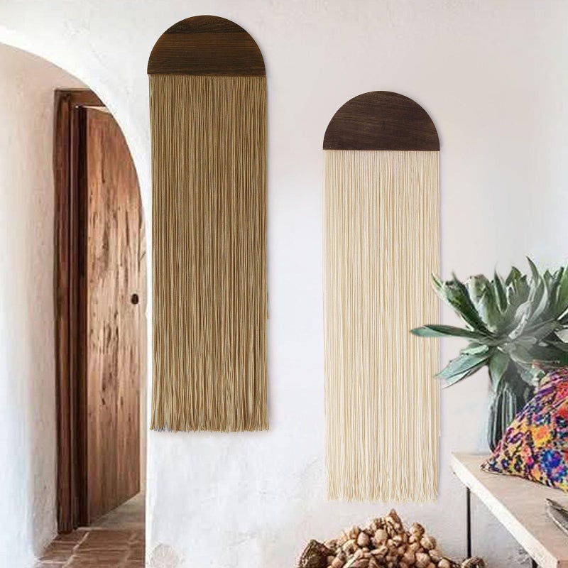 Flber 2 Pcs Macrame Wall Hanging Boho Wall Decor Handmade Macrame Art Tapestry Wedding Macrame Backdrop 13.7" W x 51" L For Living room Bedroom Headboard Decor - Image 2