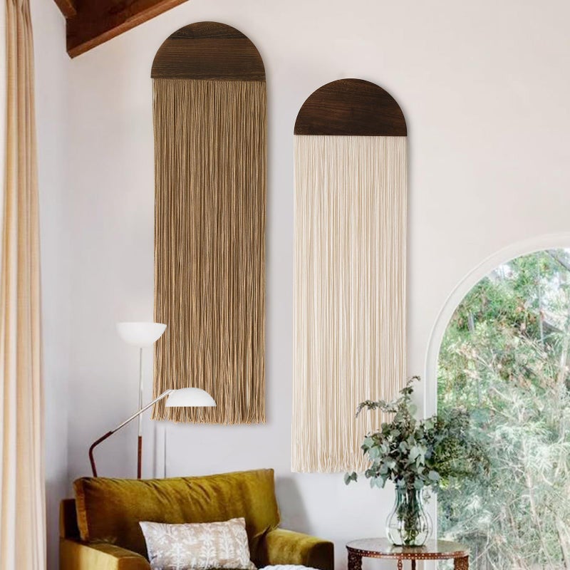 Flber 2 Pcs Macrame Wall Hanging Boho Wall Decor Handmade Macrame Art Tapestry Wedding Macrame Backdrop 13.7" W x 51" L For Living room Bedroom Headboard Decor - Image 1