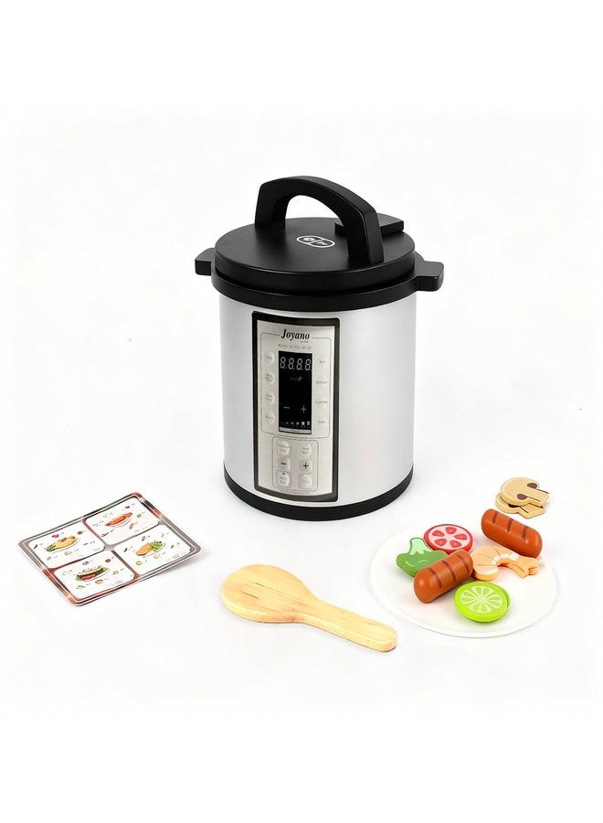 Joyano 15-PCs Wooden Air Fryer/18-PCs Pressure Cooker Playset for Kids Pretend Cooking Toy with Food Accessories Utensils Montessori Kitchen Role Play (Pressure Cooker) - Image 1