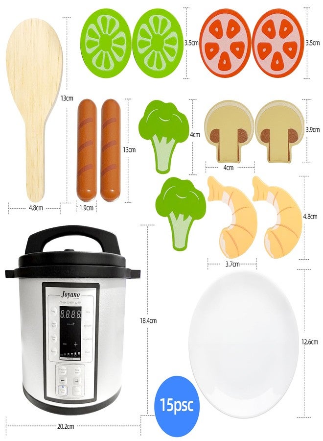 Joyano 15-PCs Wooden Air Fryer/18-PCs Pressure Cooker Playset for Kids Pretend Cooking Toy with Food Accessories Utensils Montessori Kitchen Role Play (Pressure Cooker) - Image 2