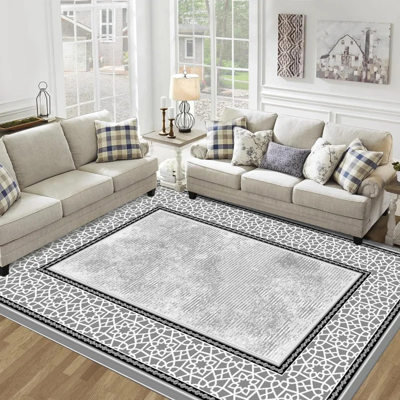 Faiend Washable Carpet Kitchen Non-Slip Dod Base Stain-Proof Home Carpet Gray