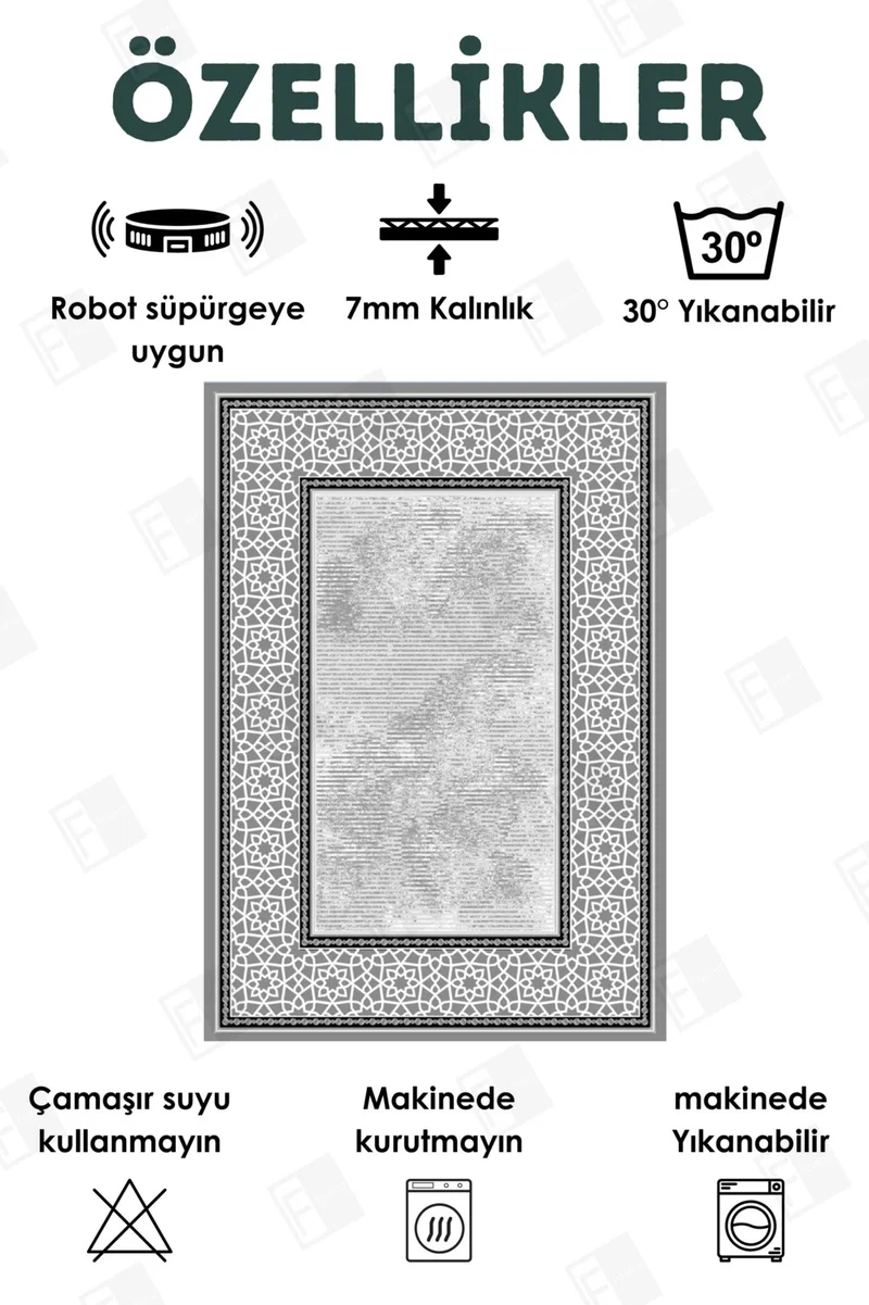 Faiend Washable Carpet Kitchen Non-Slip Dod Base Stain-Proof Home Carpet Gray