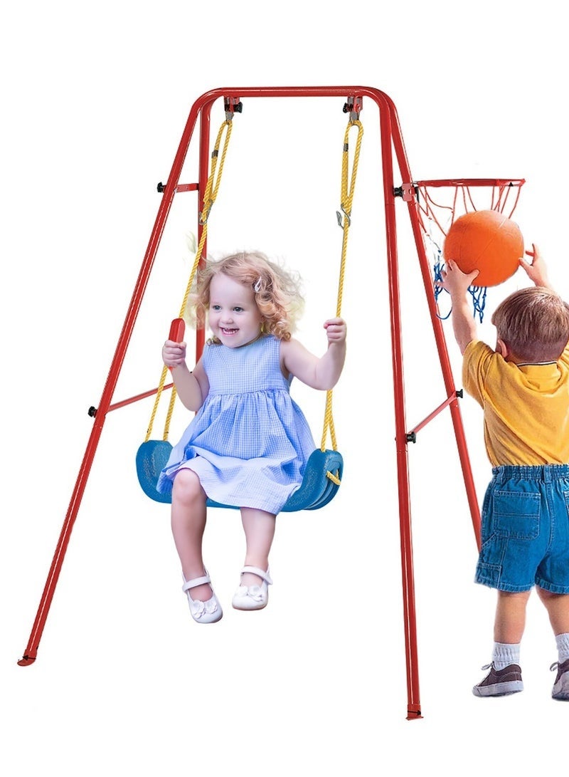 Children Swing, 2-in-1 Swing Sets with Basketball Hoop for Backyard and Livingroom, with Non-Slip Seat, Rust-Resistant Frame & Easy Assembly -  Toddler Swing Set Suitable Garden Playground Equipment Gift for Children - Image 1