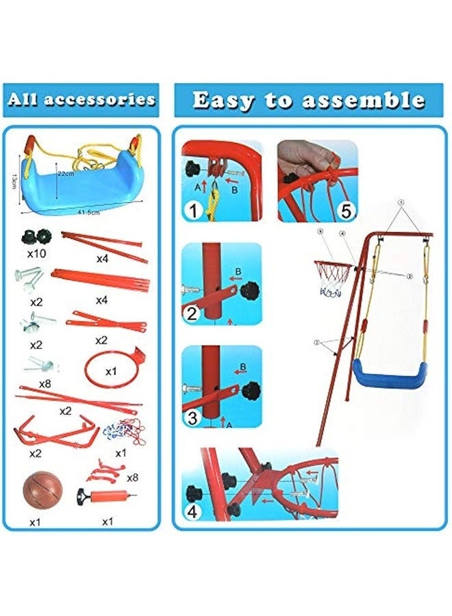 Children Swing, 2-in-1 Swing Sets with Basketball Hoop for Backyard and Livingroom, with Non-Slip Seat, Rust-Resistant Frame & Easy Assembly -  Toddler Swing Set Suitable Garden Playground Equipment Gift for Children - Image 3