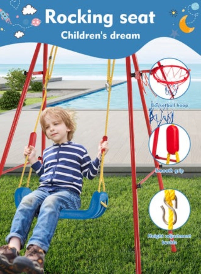 Children Swing, 2-in-1 Swing Sets with Basketball Hoop for Backyard and Livingroom, with Non-Slip Seat, Rust-Resistant Frame & Easy Assembly -  Toddler Swing Set Suitable Garden Playground Equipment Gift for Children - Image 5
