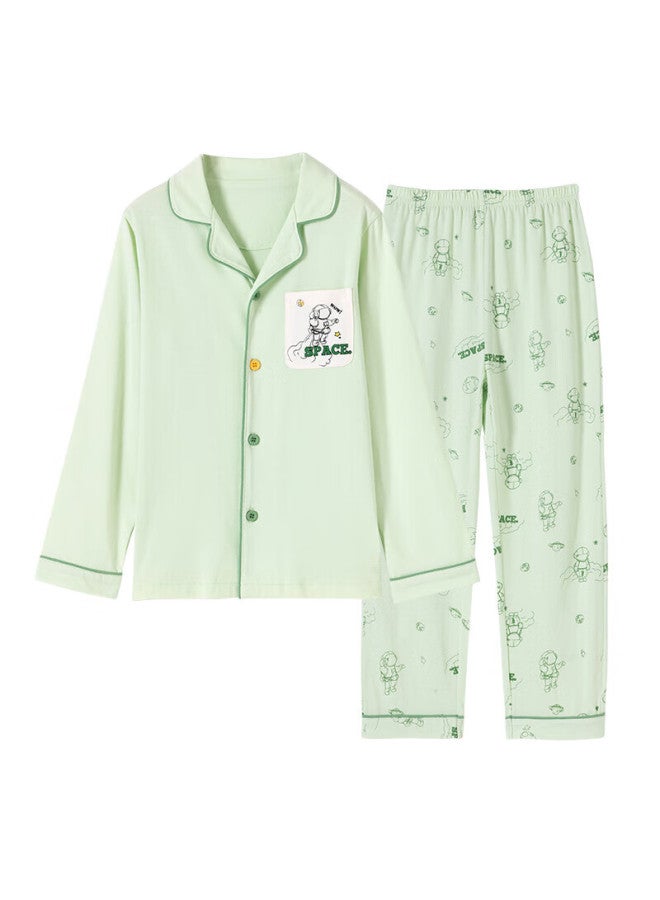 Top melon Dingguagua Top-notch Boys' Pajama Set, Pure Cotton Spring And Autumn Long-sleeve Children's Loungewear, Big Boys' Open-front Sleepwear, Blue, Size 130 - Image 5