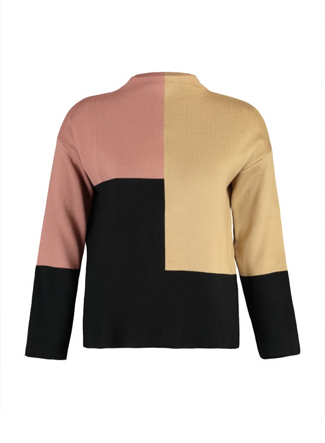 trendyol Light Brown Color Block High Neck Knitwear Sweater - Image 5