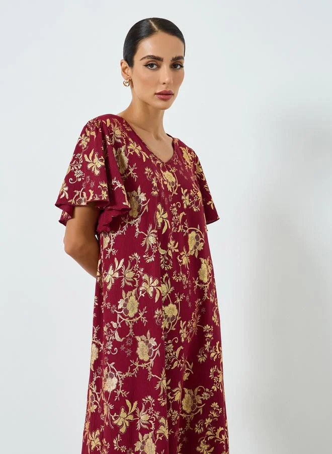 Take Two Women Floral Printed Short Sleeve Jalabiya