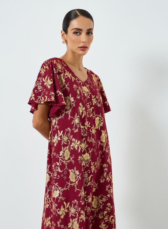 Take Two Women Floral Printed Short Sleeve Jalabiya - Image 2