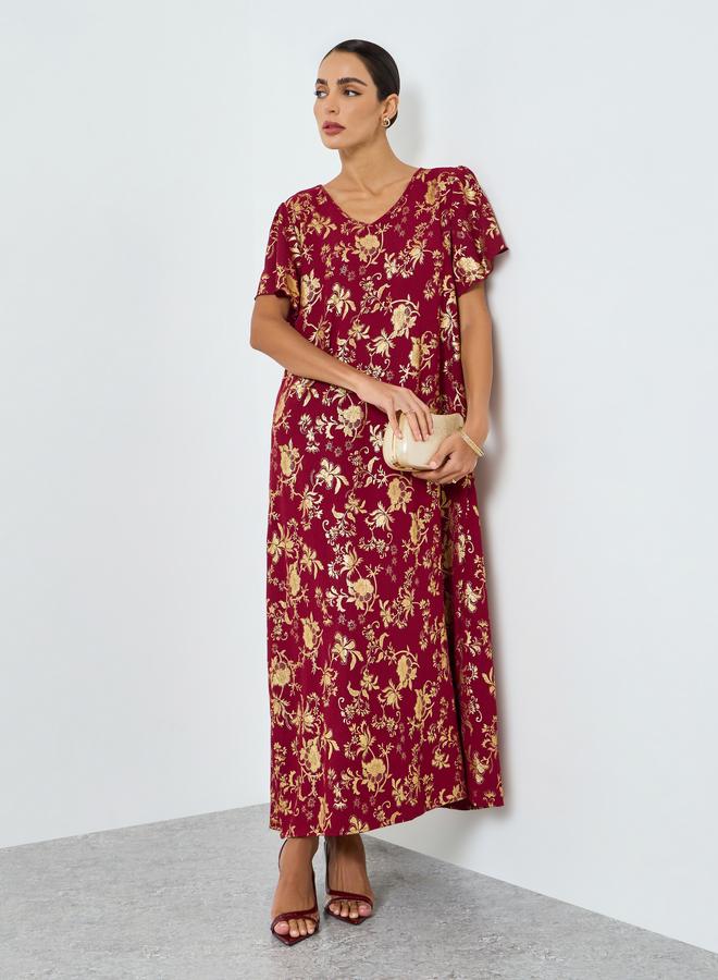 Take Two Women Floral Printed Short Sleeve Jalabiya - Image 1