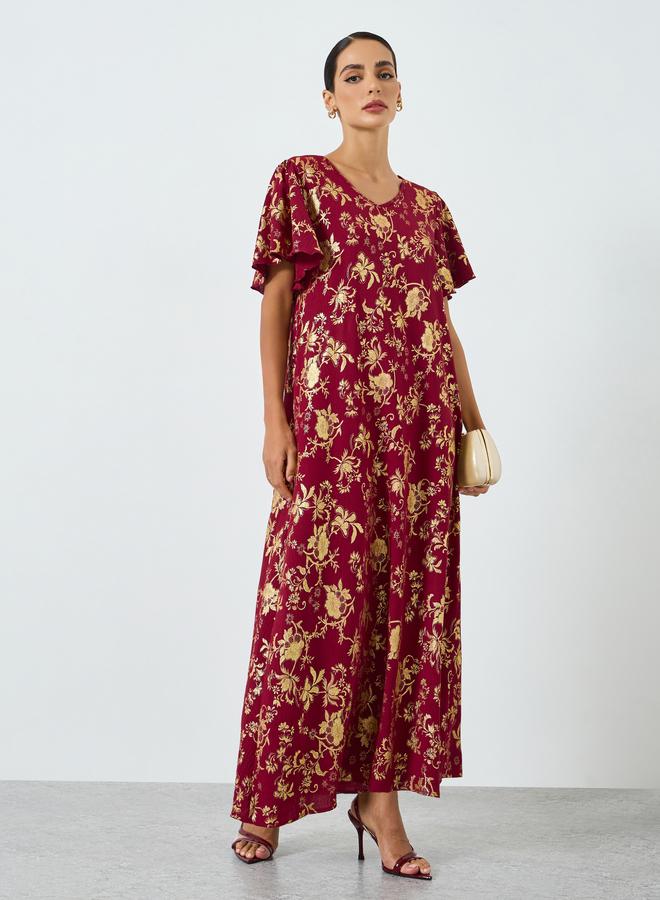Take Two Women Floral Printed Short Sleeve Jalabiya - Image 3