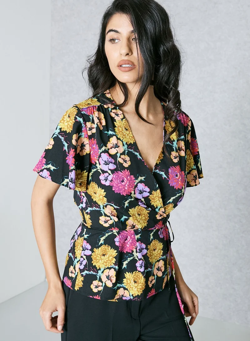 TOPSHOP Floral Print Wrap Top