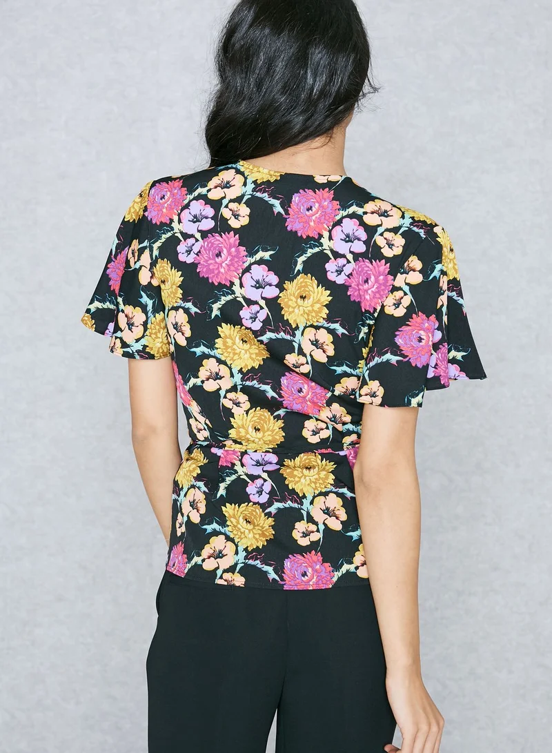 TOPSHOP Floral Print Wrap Top