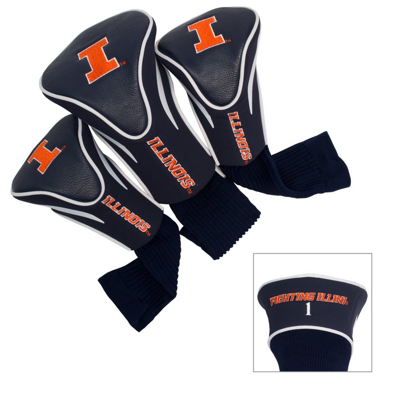 Team Golf NCAA Illinois Fighting Illini Contour Golf Club Headcovers (3 Count) Numbered 1, 3, & X, Fits Oversized Drivers, Utility, Rescue & Fairway Clubs, Velour lined for Extra Club Protection - Image 5