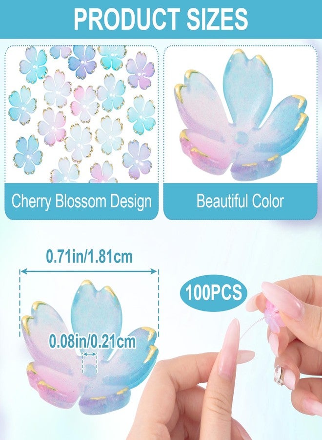 CustomyLife 100pcs Cherry Blossom Beads, 5-Petal Gradient Acrylic Flower Beads, Mini Spacer Hair Accessories Halloween Christmas for Bracelets Earring Jewelry Making- Blue & Purple2 - Image 2
