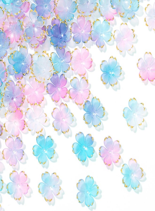 CustomyLife 100pcs Cherry Blossom Beads, 5-Petal Gradient Acrylic Flower Beads, Mini Spacer Hair Accessories Halloween Christmas for Bracelets Earring Jewelry Making- Blue & Purple2 - Image 1