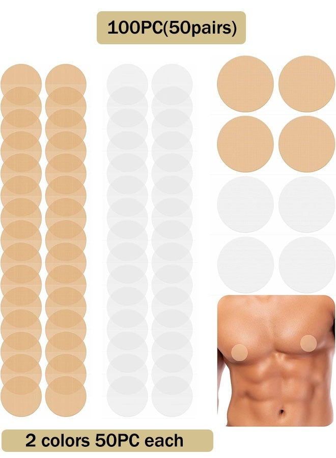 100Pcs Disposable Anti-Chafing Nipple Covers for Men, Self-Adhesive Nipple Guards for Running, Sports & Daily Use, White & Flesh Color - Image 1