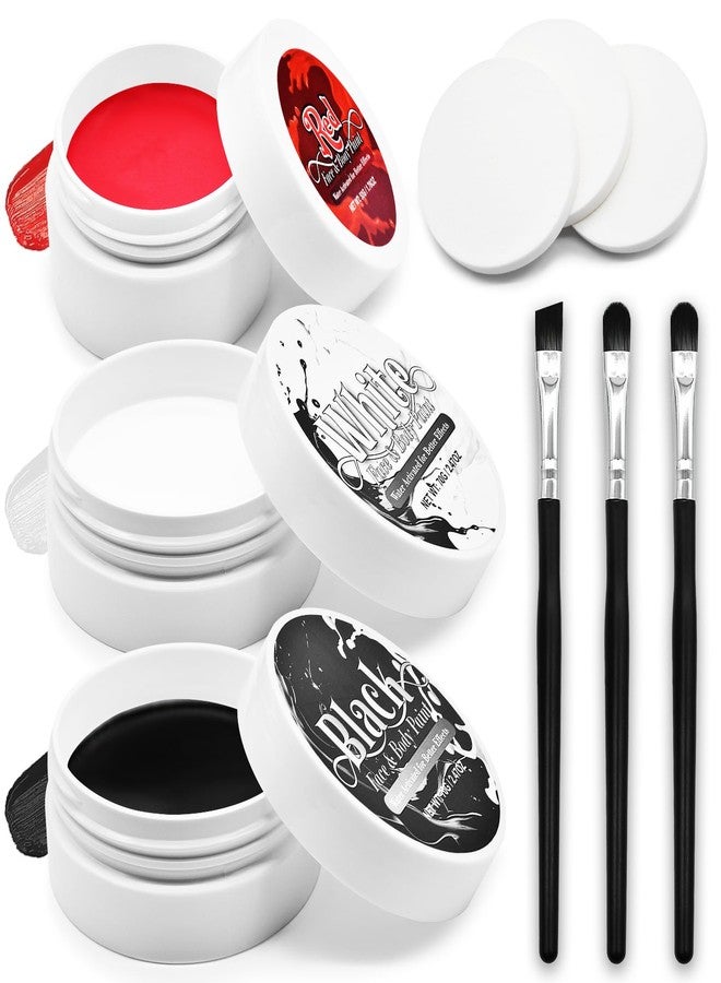 Photken 3-Piece Red Black White Face & Body Paint Set - Professional Corpse Cosplay SFX Makeup Kit for Halloween, Skeleton, Skull , Clown, Vampire, Zombie, Full Coverage Skin Paints for Adults Kids - Image 1