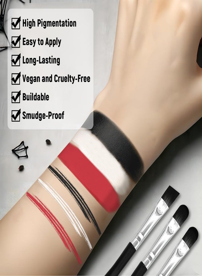 Photken 3-Piece Red Black White Face & Body Paint Set - Professional Corpse Cosplay SFX Makeup Kit for Halloween, Skeleton, Skull , Clown, Vampire, Zombie, Full Coverage Skin Paints for Adults Kids - Image 4