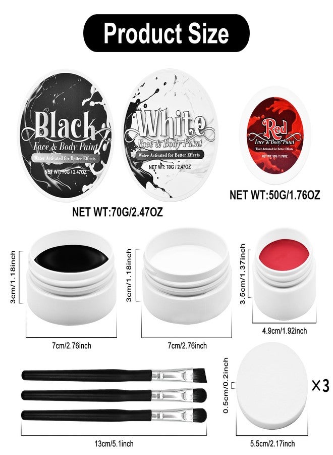 Photken 3-Piece Red Black White Face & Body Paint Set - Professional Corpse Cosplay SFX Makeup Kit for Halloween, Skeleton, Skull , Clown, Vampire, Zombie, Full Coverage Skin Paints for Adults Kids - Image 2