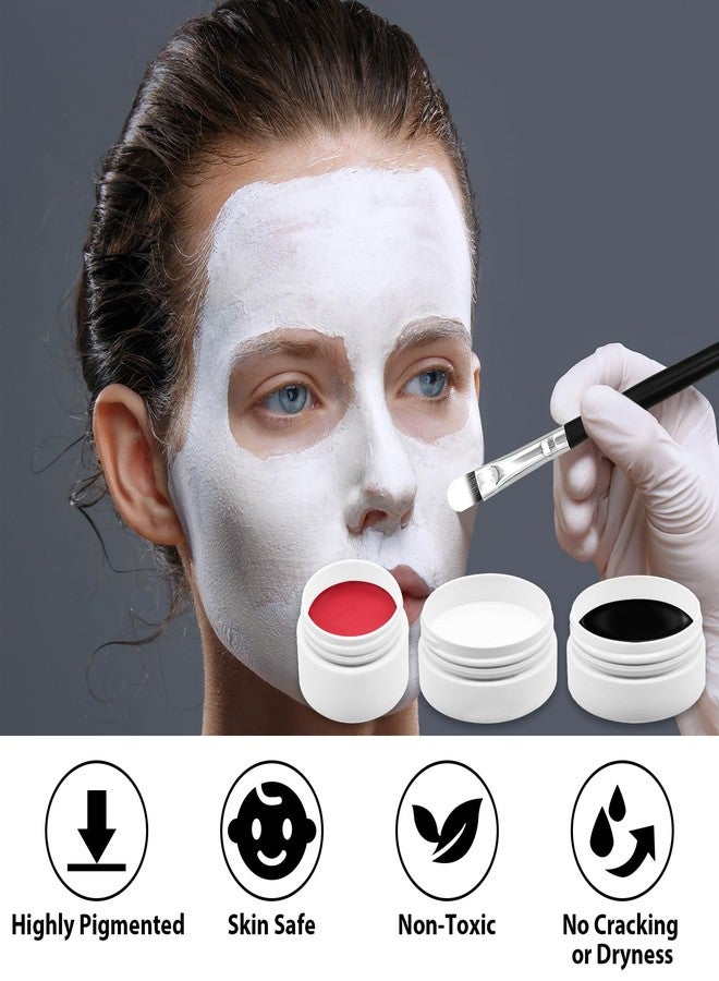 Photken 3-Piece Red Black White Face & Body Paint Set - Professional Corpse Cosplay SFX Makeup Kit for Halloween, Skeleton, Skull , Clown, Vampire, Zombie, Full Coverage Skin Paints for Adults Kids - Image 3