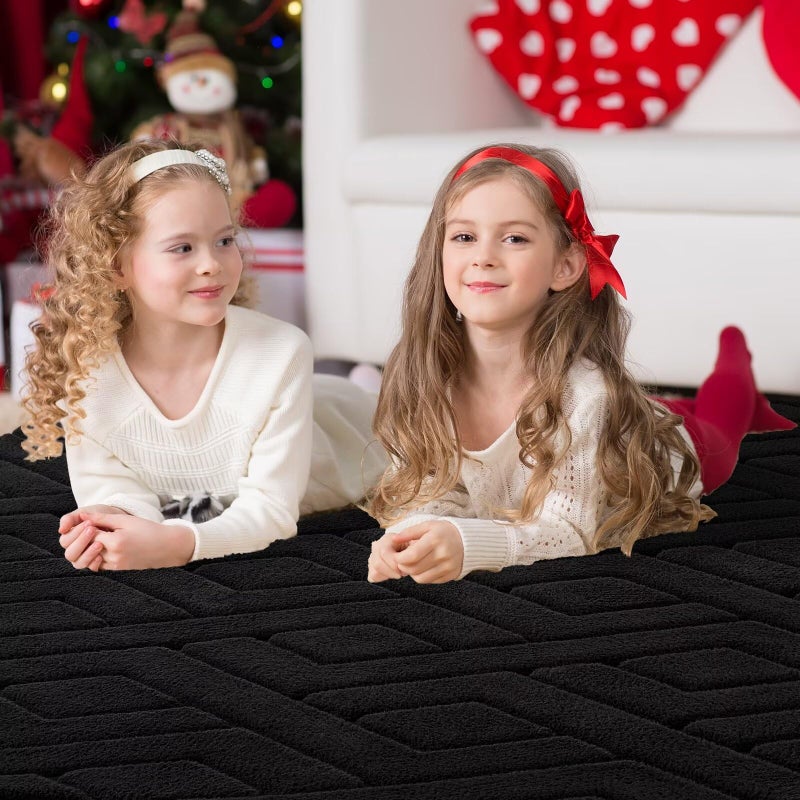 Flagover 4x6 Black Washable Area Rug for Bedroom, Modern Geometric Shag Non-Slip Living Room Rugs, Fluffy Plush Soft Memory Foam Carpet for Kids Boys Room Nursery Room Dorm Bedside Decor - Image 3
