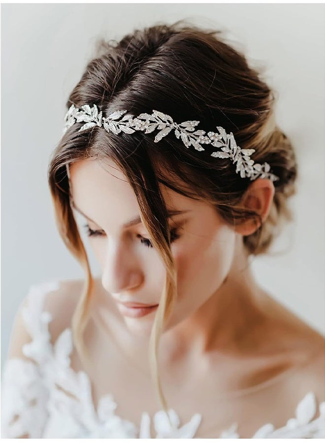HY Silver Leaf Wedding Headpieces for Bride Silver Bridal Headband Flower Girl Headpiece Handmade Wedding Hair Accessories - Image 1