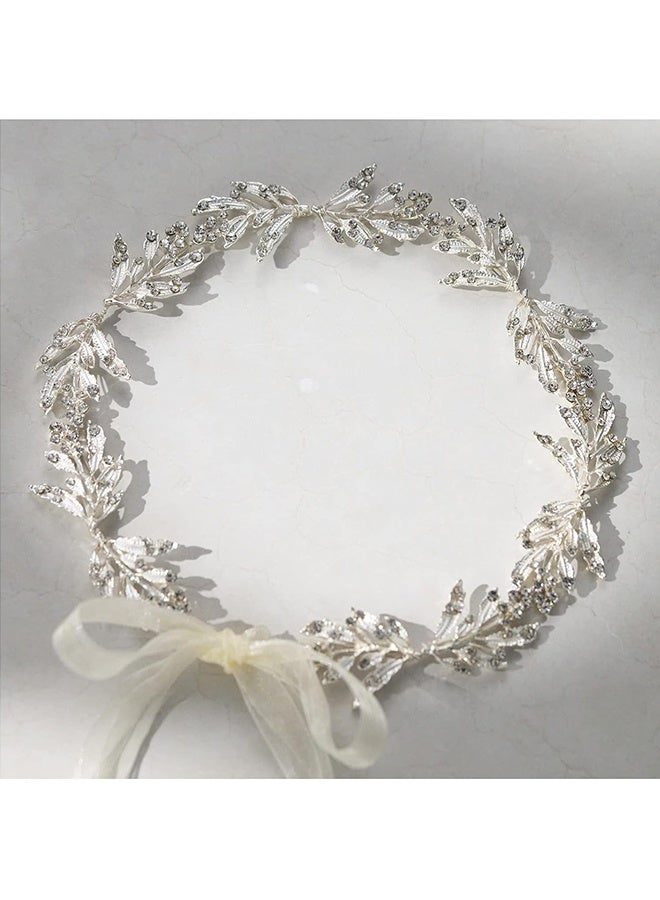 HY Silver Leaf Wedding Headpieces for Bride Silver Bridal Headband Flower Girl Headpiece Handmade Wedding Hair Accessories - Image 2