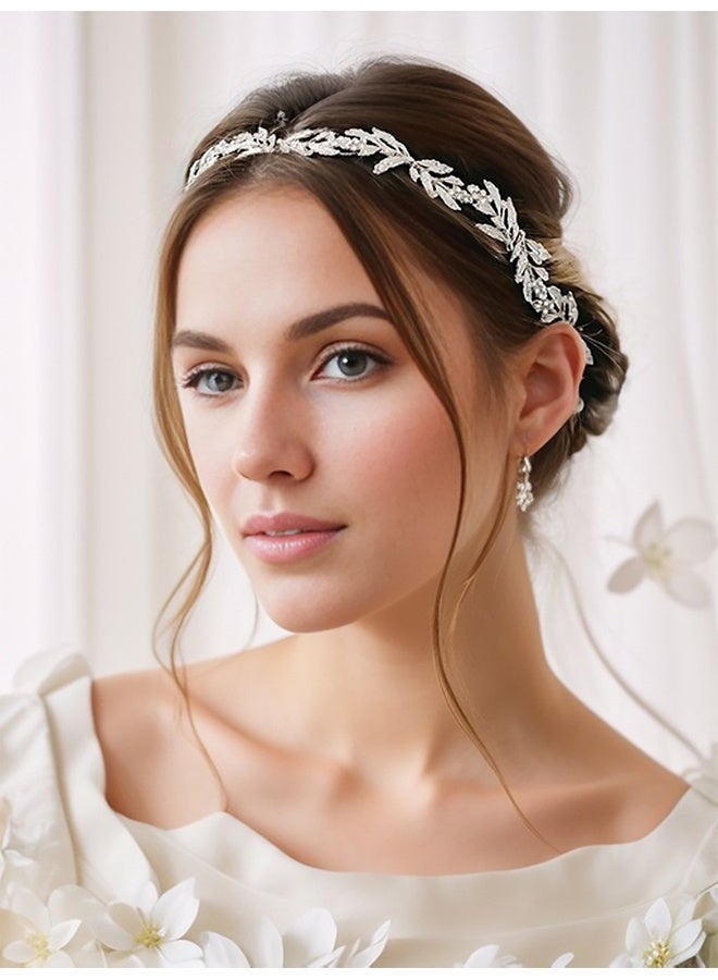 HY Silver Leaf Wedding Headpieces for Bride Silver Bridal Headband Flower Girl Headpiece Handmade Wedding Hair Accessories - Image 5