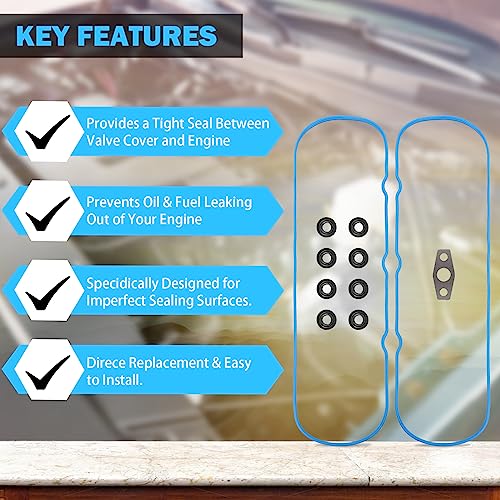 MNJWS Valve Cover Gasket Set - Compatible with 4.8L 5.3L 6.0L 6.2L Chevy Silverado, Suburban, Tahoe, Trailblazer, GMC Sierra, Yukon, Envoy, Cadillac Escalade - Replace 12637683 VS50504R1 - Image 4
