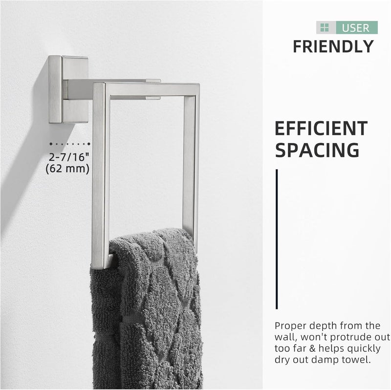 Angle Simple Hand Towel Holder Brushed Nickel, SUS 304 Stainless Steel Square Bathroom Towel Ring Hanger, Wall Mount, 7.09 Inches - Image 5